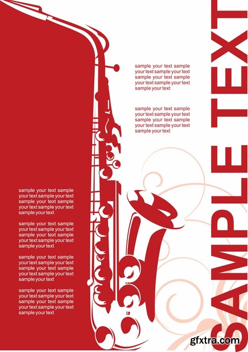 Collection of vector image poster jazz saxophone guitar rock festival 25 Eps