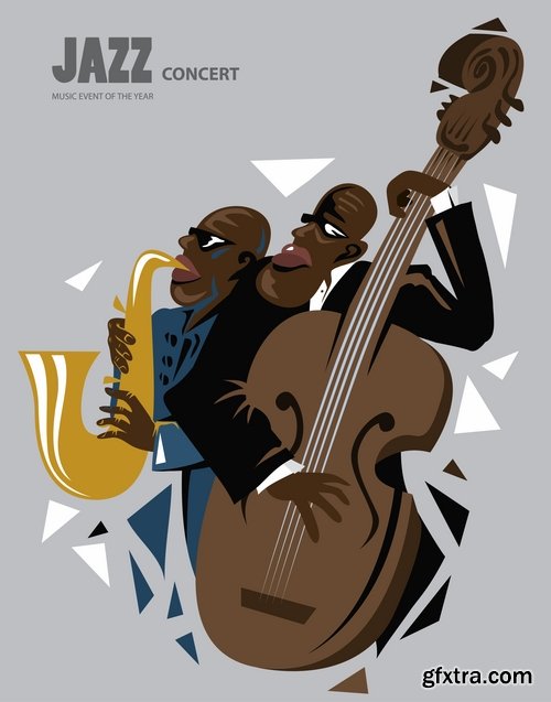 Collection of vector image poster jazz saxophone guitar rock festival 25 Eps