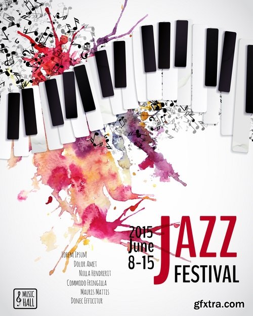 Collection of vector image poster jazz saxophone guitar rock festival 25 Eps