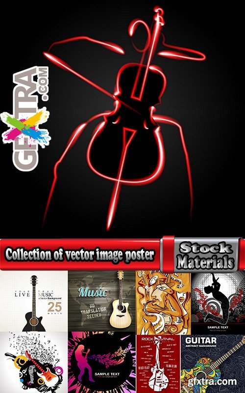 Collection of vector image poster jazz saxophone guitar rock festival 25 Eps