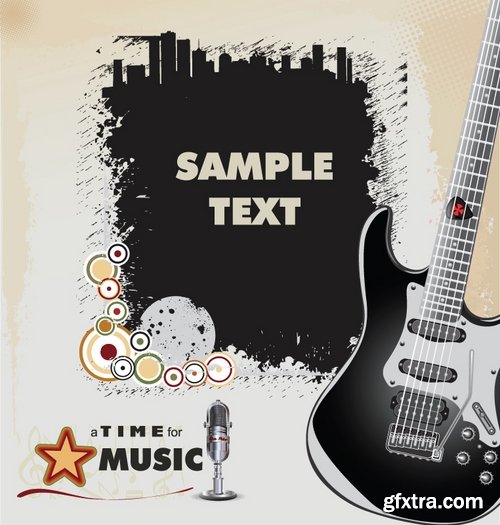 Collection of vector image poster jazz saxophone guitar rock festival 25 Eps