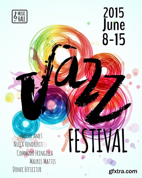 Collection of vector image poster jazz saxophone guitar rock festival 25 Eps