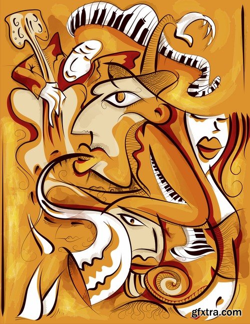 Collection of vector image poster jazz saxophone guitar rock festival 25 Eps