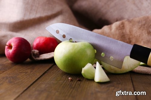 Collection of various kitchen knife slicing produce chef blade acuity 25 HQ Jpeg