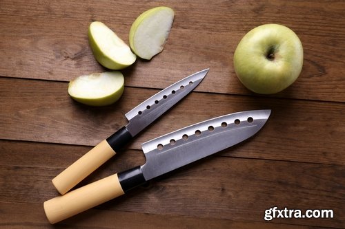 Collection of various kitchen knife slicing produce chef blade acuity 25 HQ Jpeg