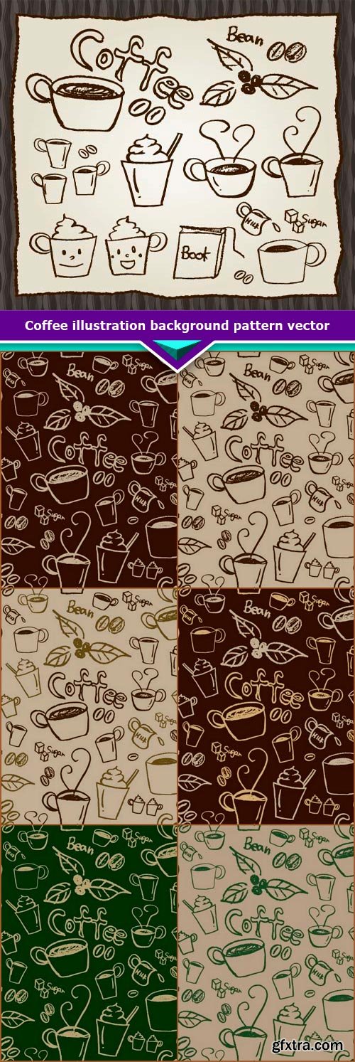 Coffee illustration background pattern vector 7x EPS