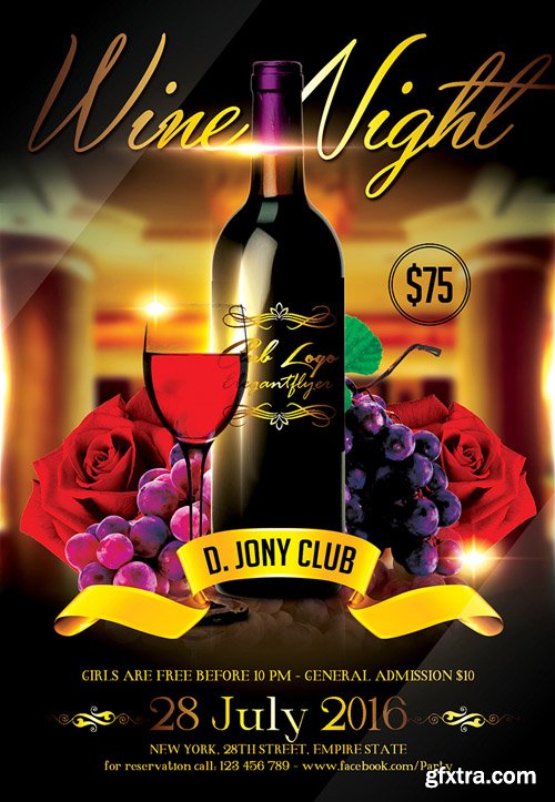 Wine Night Flyer PSD Template + Facebook Cover