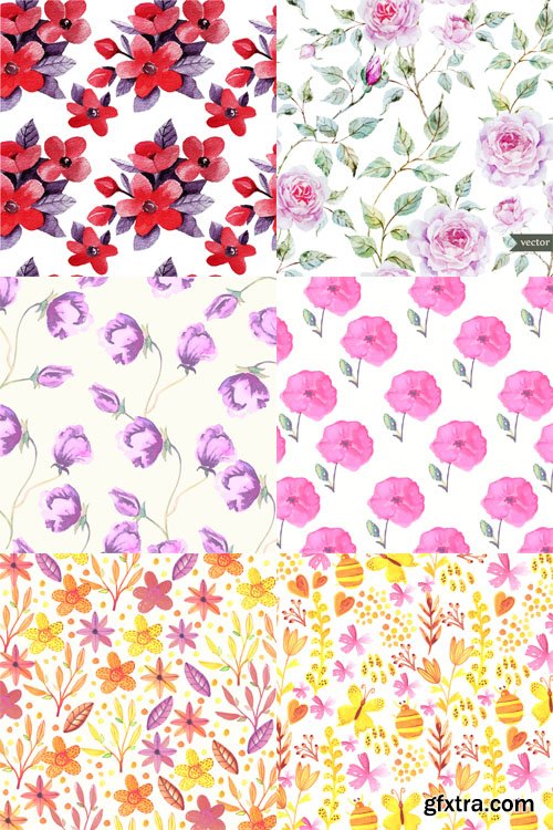 6 Watercolor Floral Patterns Set 2