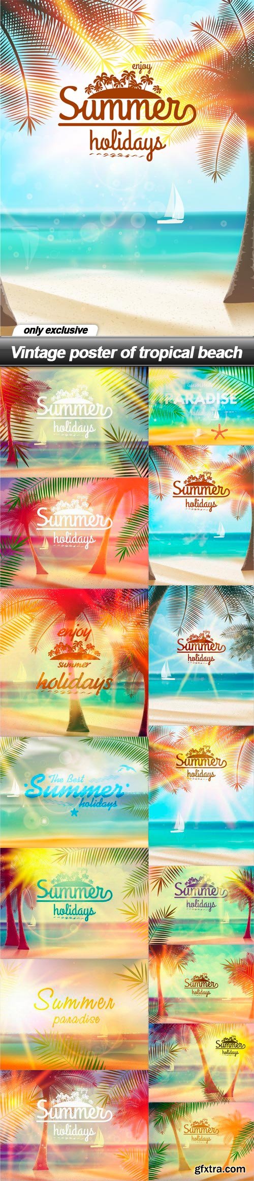 Vintage poster of tropical beach - 15 EPS