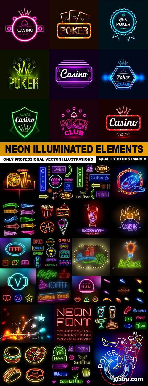 Neon Illuminated Elements - 25 Vector