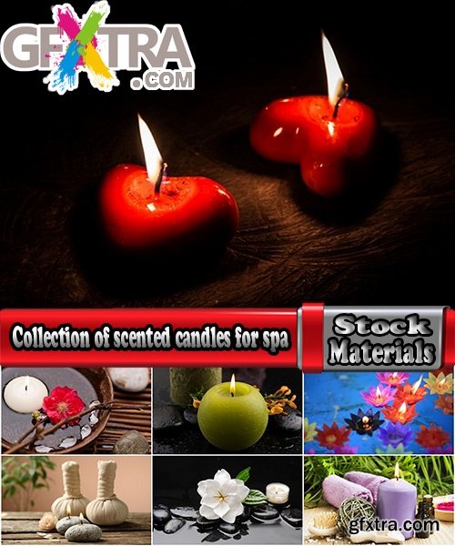 Collection of scented candles for spa treatments aromatherapy oil towel 25 HQ Jpeg