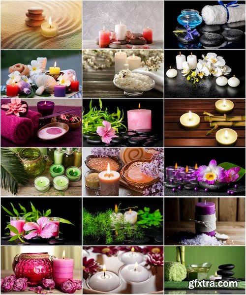 Collection of scented candles for spa treatments aromatherapy oil towel 25 HQ Jpeg