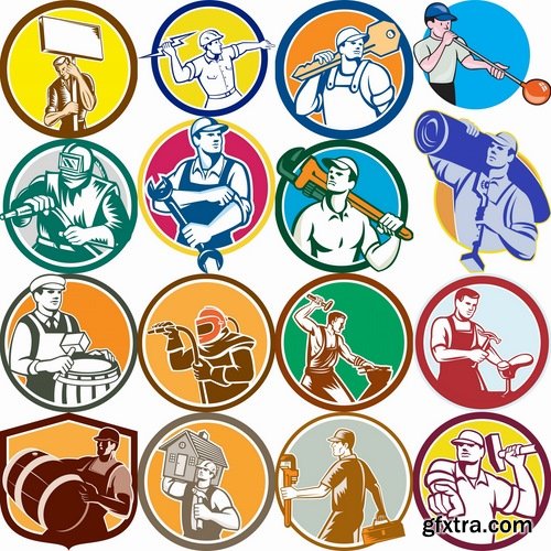 Collection vector cartoon image of different professions #3-25 Eps