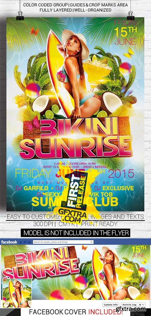 Bikini Sunrise Flyer Template + Facebook cover