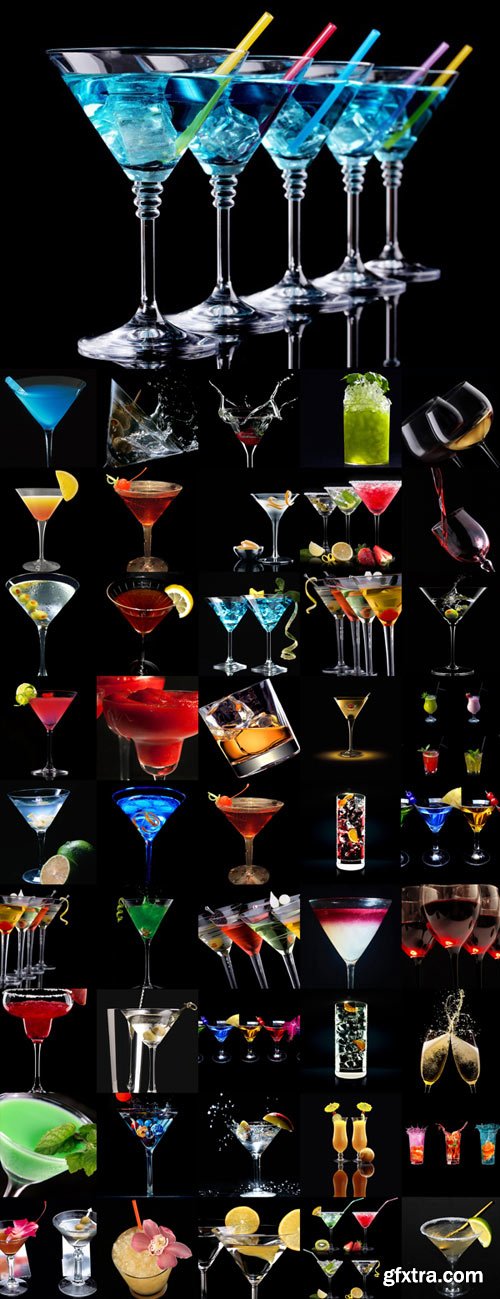 Various drinks on a black background Raster Graphics