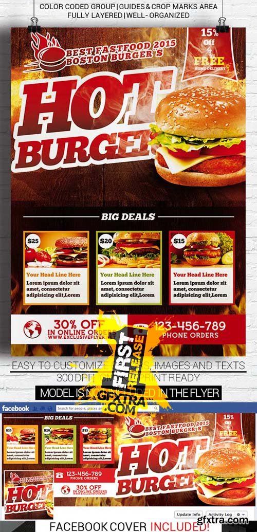 Hot Burger - Flyer Template + Facebook Cover