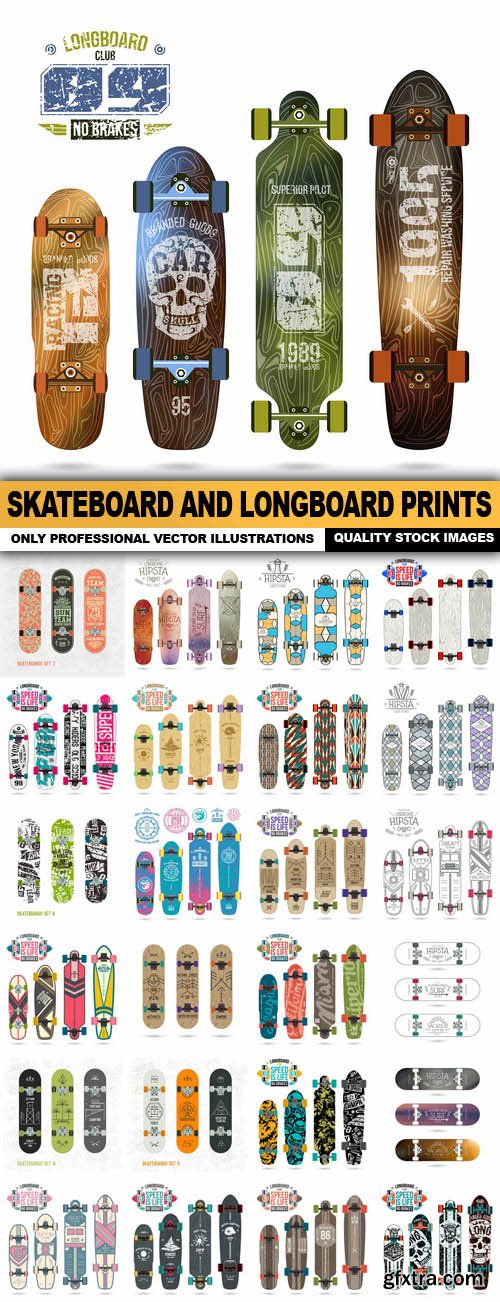 Skateboard And Longboard Prints - 25 Vector