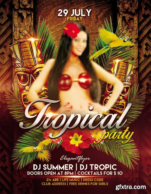 Tropical Party Flyer PSD Template + FB Cover