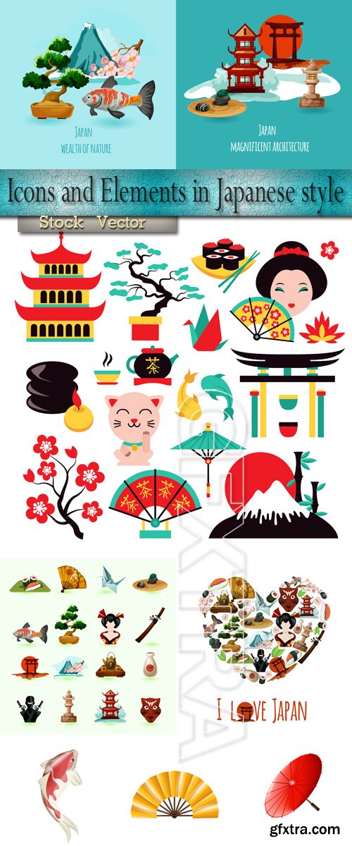 Vector icons and elements in Japanese style