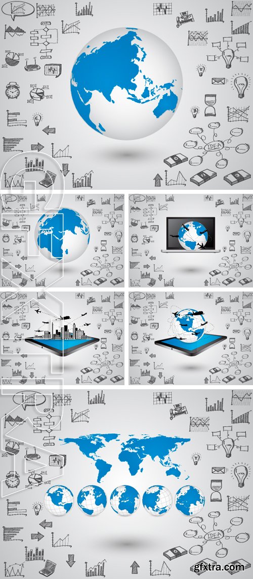 Stock Vectors - Business transportation concept and world map globe with creative doodle graph and chart, Vector Illustration