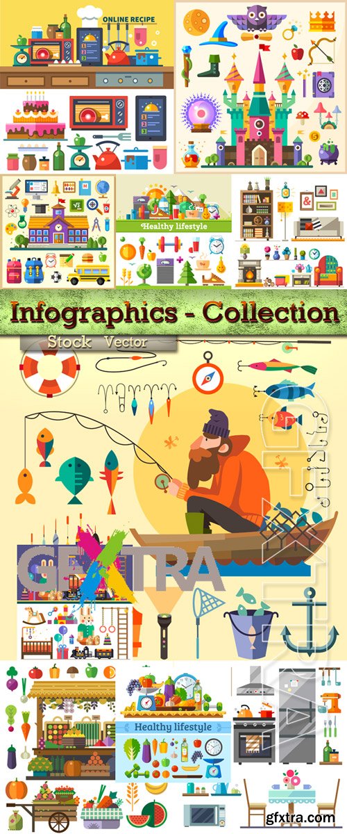 Infographics collection on different subjects in Vector