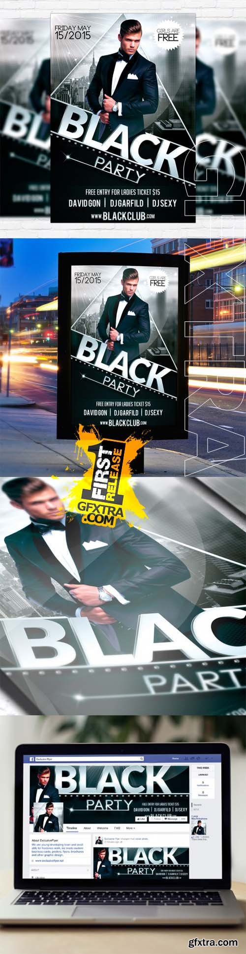 Black Party - Flyer Template + Facebook Cover