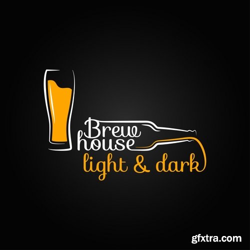 Collection of different vector picture coffee drink beer logo a background flyer 25 Eps