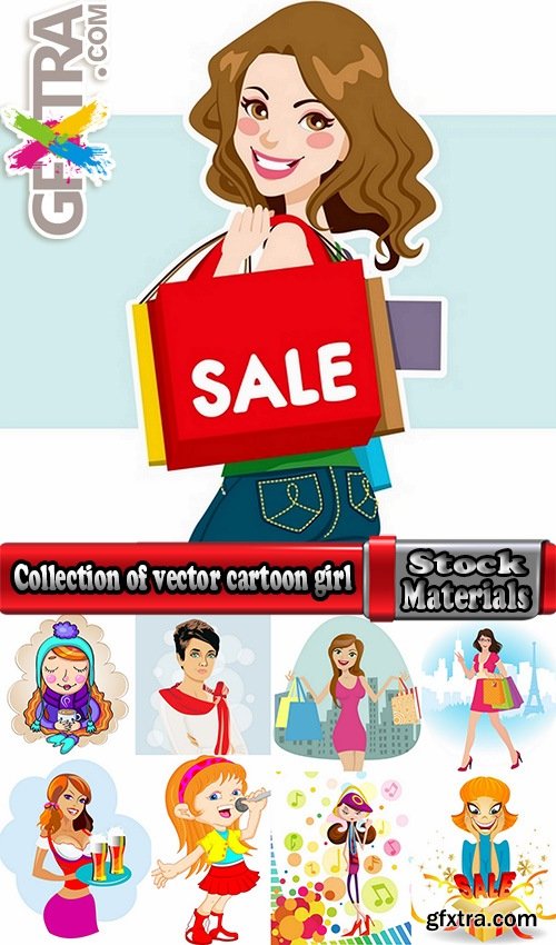 Collection of vector cartoon girl image are shopping 25 Eps