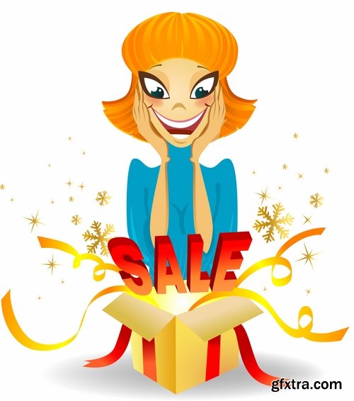 Collection of vector cartoon girl image are shopping 25 Eps