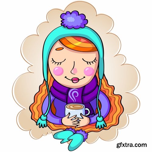 Collection of vector cartoon girl image are shopping 25 Eps