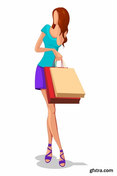 Collection of vector cartoon girl image are shopping 25 Eps