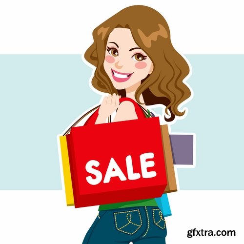 Collection of vector cartoon girl image are shopping 25 Eps