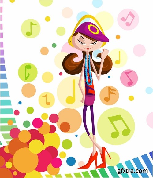 Collection of vector cartoon girl image are shopping 25 Eps