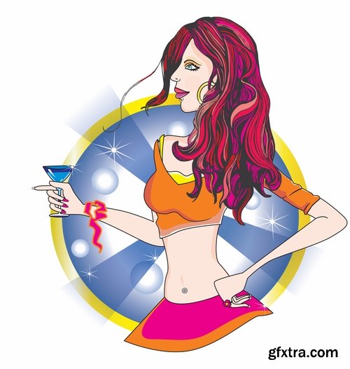 Collection of vector cartoon girl image are shopping 25 Eps