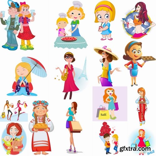 Collection of vector cartoon girl image are shopping 25 Eps