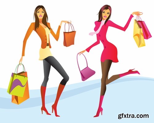 Collection of vector cartoon girl image are shopping 25 Eps