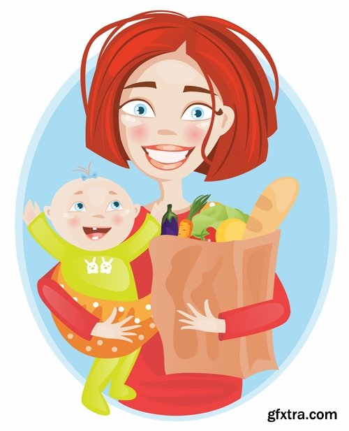 Collection of vector cartoon girl image are shopping 25 Eps