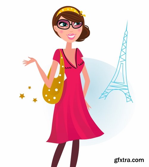 Collection of vector cartoon girl image are shopping 25 Eps