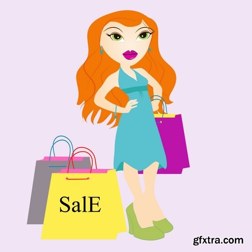 Collection of vector cartoon girl image are shopping 25 Eps