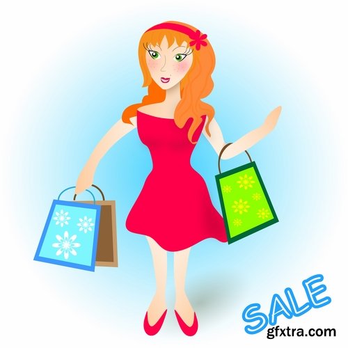 Collection of vector cartoon girl image are shopping 25 Eps