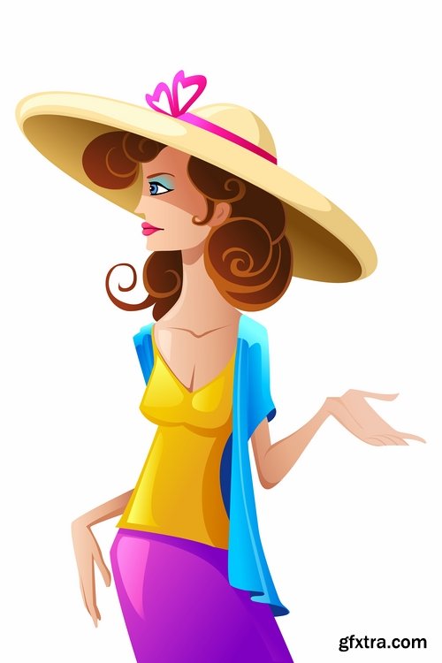 Collection of vector cartoon girl image are shopping 25 Eps