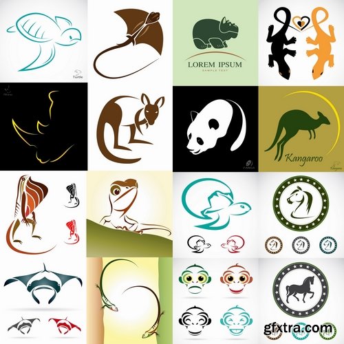 Collection of vector animals picture business logo the lizard the elephant 25 Eps