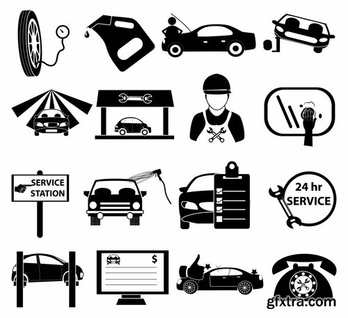 Collection of vector silhouette image icon Automobile Parts Car theme 25 Eps