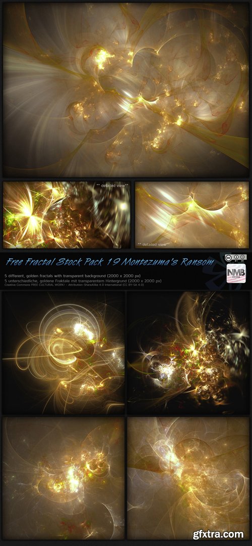 Golden Fractal Backgrounds - Transparent PNG Overlay, part 17