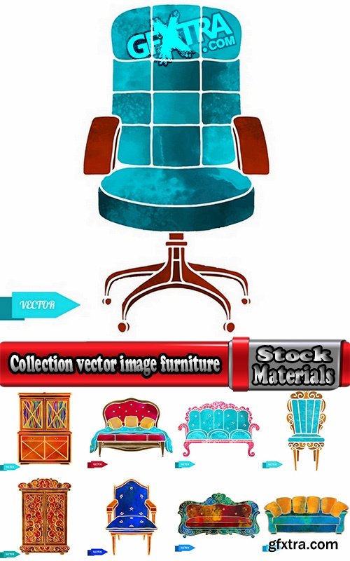 Collection vector image furniture table chair armchair floor lamp wardrobe 25 Eps