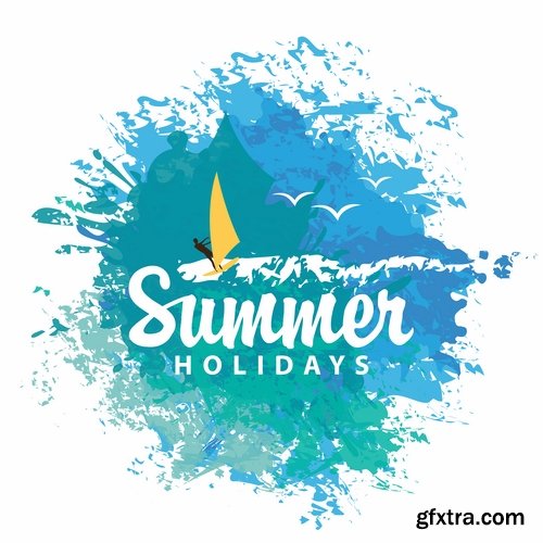 Collection of vector illustration picture summer vacation travel beach sea cocktail #2-25 Eps