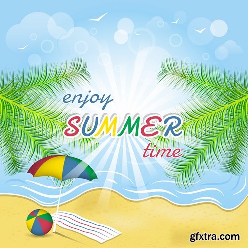 Collection of vector illustration picture summer vacation travel beach sea cocktail #2-25 Eps