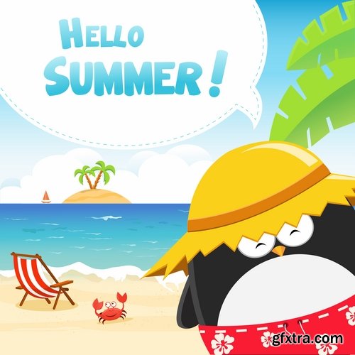 Collection of vector illustration picture summer vacation travel beach sea cocktail #2-25 Eps