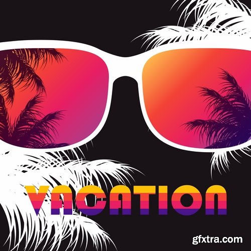 Collection of vector illustration picture summer vacation travel beach sea cocktail #2-25 Eps