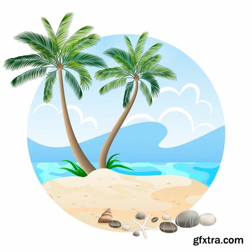 Collection of vector illustration picture summer vacation travel beach sea cocktail #2-25 Eps